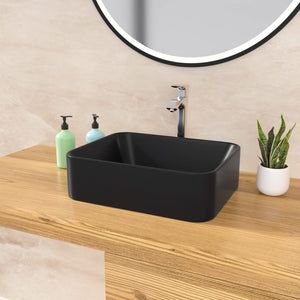 Modern Rectangular Black Vessel Sink - Lordear 16 x 12 Ceramic Porcelain Art Basin | Lordear