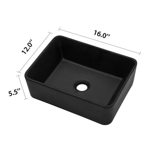 Modern Rectangular Black Vessel Sink - Lordear 16 x 12 Ceramic Porcelain Art Basin | Lordear