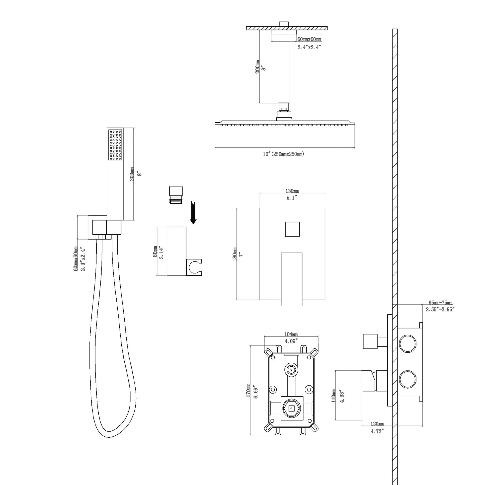 Lordear 10 Inch Ceiling Mounted Shower Faucet Set with High Pressure Shower Head and Handheld in Oil Rubbed Bronze Finish | Shower Faucets & System | Lordear