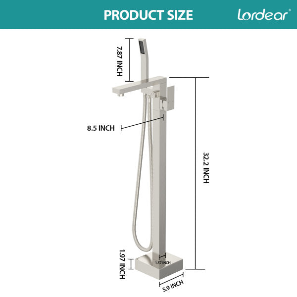 Lordear Freestanding Bathtub Faucet Floor Tub Spout with Diverter Filler Floor Mount Brass Bathroom Faucets with Hand Shower-Brushed Nickel  from Lordear