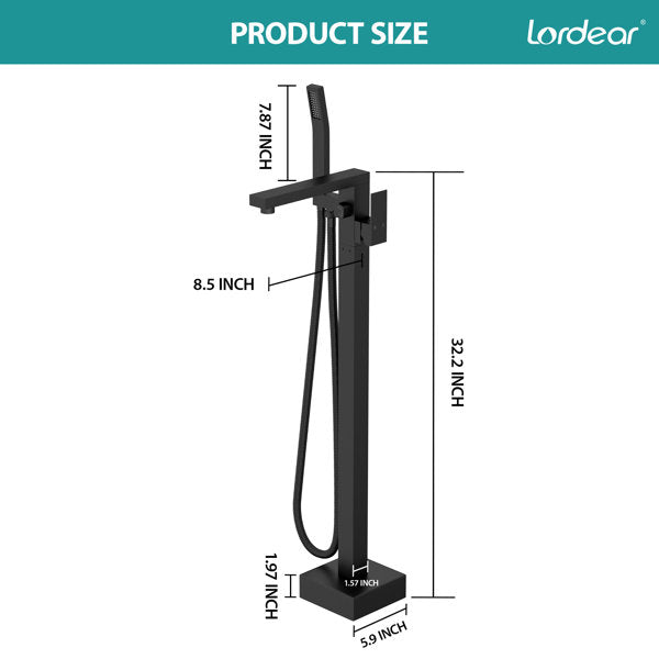 Lordear Freestanding Bathtub Faucet Floor Tub Spout with Diverter Filler Floor Mount Brass Bathroom Faucets with Hand Shower-Matte Black  from Lordear