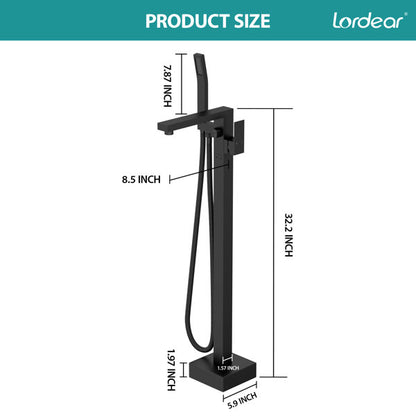 Lordear Freestanding Bathtub Faucet Floor Tub Spout with Diverter Filler Floor Mount Brass Bathroom Faucets with Hand Shower-Matte Black  from Lordear