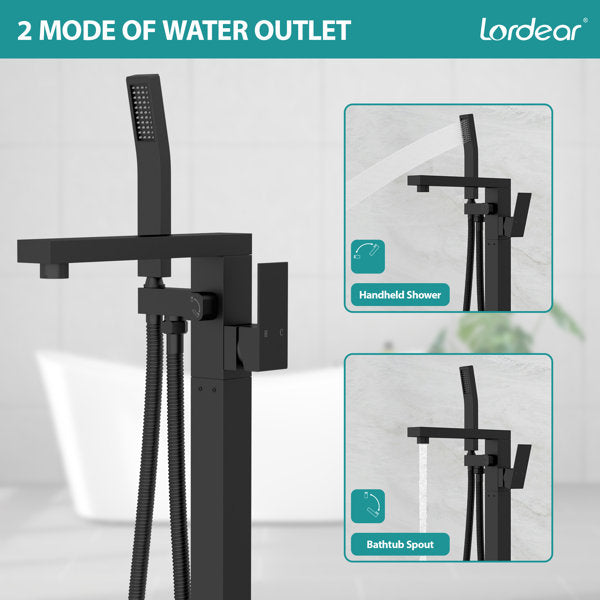 Lordear Freestanding Bathtub Faucet Floor Tub Spout with Diverter Filler Floor Mount Brass Bathroom Faucets with Hand Shower-Matte Black  from Lordear