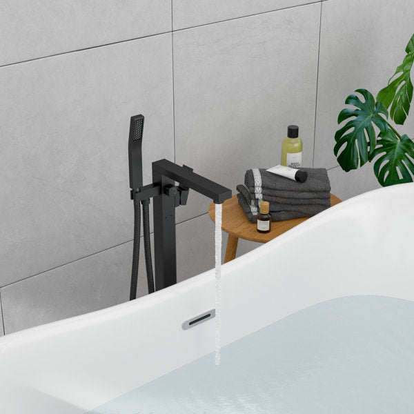 Lordear Freestanding Bathtub Faucet Floor Tub Spout with Diverter Filler Floor Mount Brass Bathroom Faucets with Hand Shower-Matte Black  from Lordear