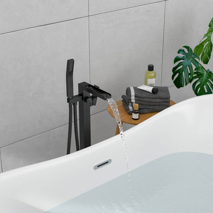 Lordear Freestanding Bathtub Faucet Waterfall Tub Filler Floor Mount Brass Bathroom Faucets with Hand Shower-Matte Black  from Lordear