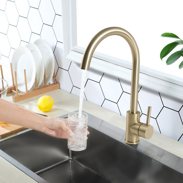 Lordear Bar Sink Faucet 360 Degree Single Handle Stainless Steel Kitchen Faucet Matte Small RV Faucet Hot and Cold Single Lever Brushed Gold  from Lordear