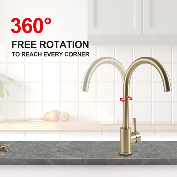 Lordear Kitchen Faucets  Bar Sink Faucet 360 Degree Single Handle Kitchen Sink Faucet Stainless Steel Matte Small RV Faucet Hot and Cold Single Lever Kitchen Faucets-Brushed Gold  from Lordear