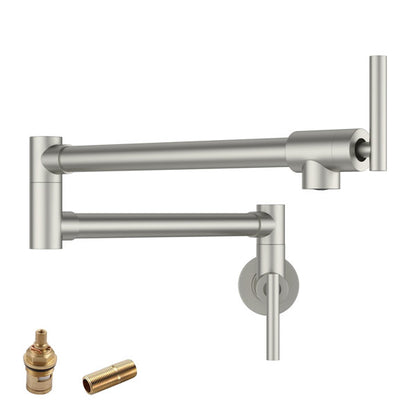 Lordear Brushed Nickel Pot Filler Faucet Wall Mount Commercial Kitchen Faucet with Folding Double Joint Swing Arms Over Stove Stainless Steel  from Lordear