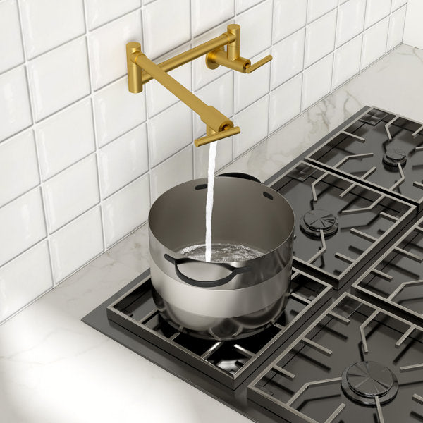 Lordear Gold Pot Filler Faucet,Commercial Wall Mount Stove Kitchen Faucet, Stainless Steel Pot Filler Folding Faucet Over Stove, Kitchen Pot Faucet with Double Joint Swing Arms  from Lordear