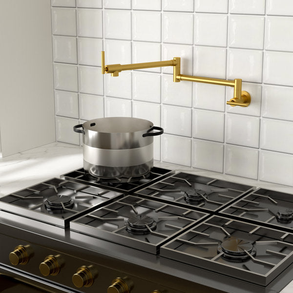 Lordear Gold Pot Filler Faucet,Commercial Wall Mount Stove Kitchen Faucet, Stainless Steel Pot Filler Folding Faucet Over Stove, Kitchen Pot Faucet with Double Joint Swing Arms  from Lordear