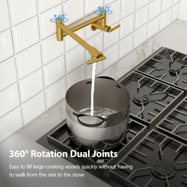 Lordear Gold Pot Filler Faucet,Commercial Wall Mount Stove Kitchen Faucet, Stainless Steel Pot Filler Folding Faucet Over Stove, Kitchen Pot Faucet with Double Joint Swing Arms  from Lordear