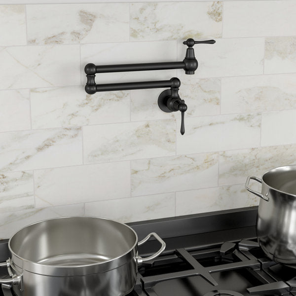 Lordear Black Pot Filler Faucet Wall Mount Commercial Kitchen Faucet with Folding Double Joint Swing Arms Over Stove Brass Construction  from Lordear