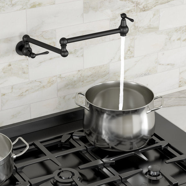 Lordear Black Kitchen Faucet Pot Filler,Commercial Wall Mount Stove Kitchen Faucet, Brass Pot Filler Folding Faucet Over Stove, Kitchen Pot Faucet with Double Joint Swing Arms  from Lordear