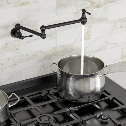 Lordear Black Pot Filler Faucet Wall Mount Commercial Kitchen Faucet with Folding Double Joint Swing Arms Over Stove Brass Construction  from Lordear