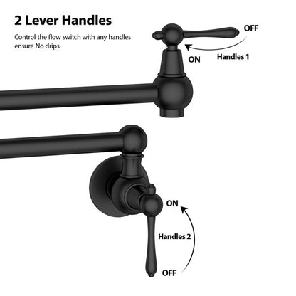 Lordear Black Pot Filler Faucet Wall Mount Commercial Kitchen Faucet with Folding Double Joint Swing Arms Over Stove Brass Construction  from Lordear