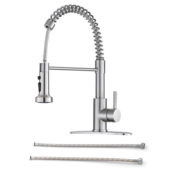 Lordear Kitchen Faucet with Pull Down Sprayer High Arc Single Handle Spring Kitchen Sink Faucet Brushed Nickel Modern Stainless Steel Kitchen Faucets  from Lordear