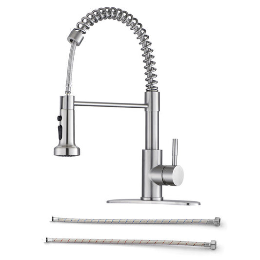 Lordear Kitchen Faucet with Pull Down Sprayer High Arc Single Handle Spring Kitchen Sink Faucet Brushed Nickel Modern Stainless Steel Kitchen Faucets  from Lordear