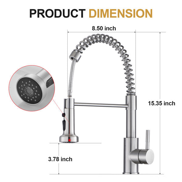 Lordear Kitchen Faucet with Pull Down Sprayer High Arc Single Handle Spring Kitchen Sink Faucet Brushed Nickel Modern Stainless Steel Kitchen Faucets  from Lordear