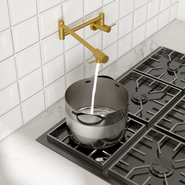 Pot Filler Faucet Kitchen Faucet Folding Stretchable Brass Faucet with Two Handles Wall Mount-Gold Brushed  from Lordear