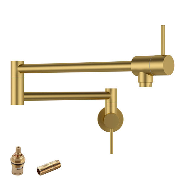 Pot Filler Faucet Kitchen Faucet Folding Stretchable Brass Faucet with Two Handles Wall Mount-Gold Brushed  from Lordear