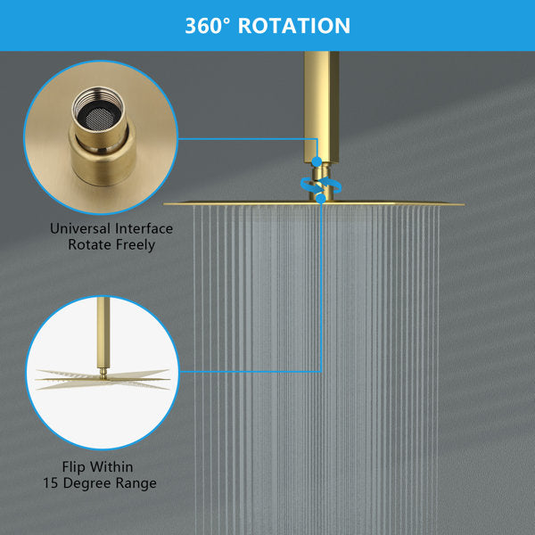 Rain Adjustable Shower Head 1.8 GPM GPM with Self-Cleaning-Brushed Gold  from Lordear