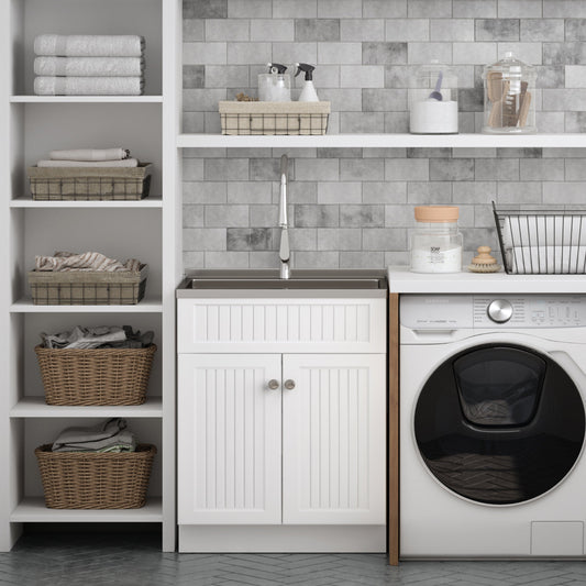 28in  Stainless Steel White Laundry Cabinet with Faucet and Sink  from Lordear
