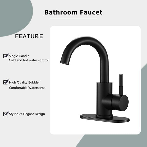 Lordear Black Bathroom Faucet Bathroom Sink Faucet Vanity Single Hole Single Handle Matte Black Modern RV Faucet  from Lordear