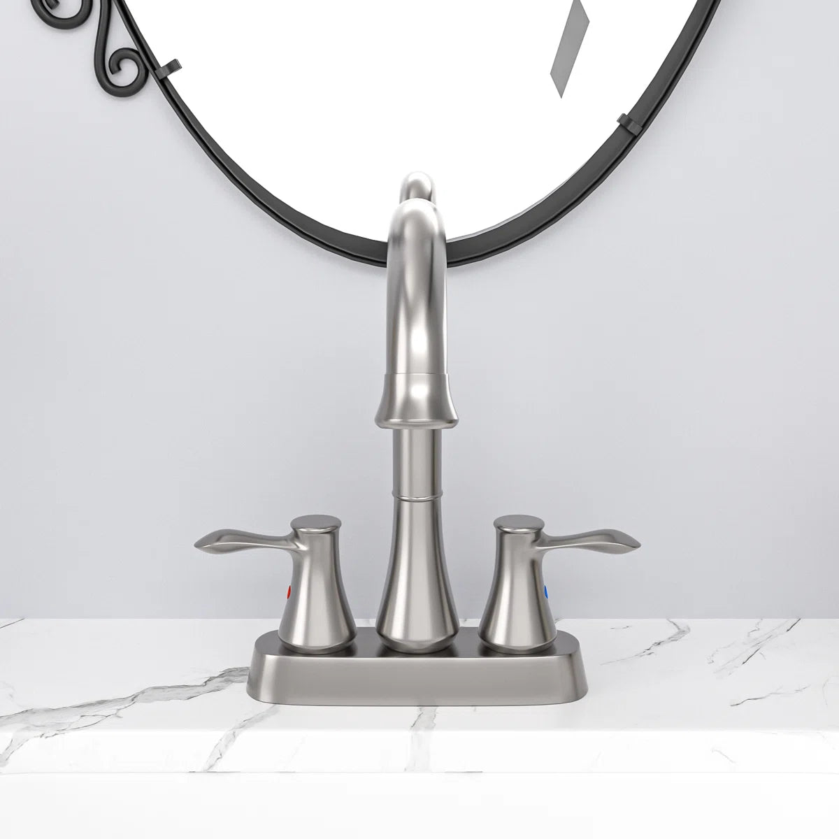Lordear Brushed Nickel Dual Handle Brass Bathroom Faucet with Pop-Up Drain And Water Hoses