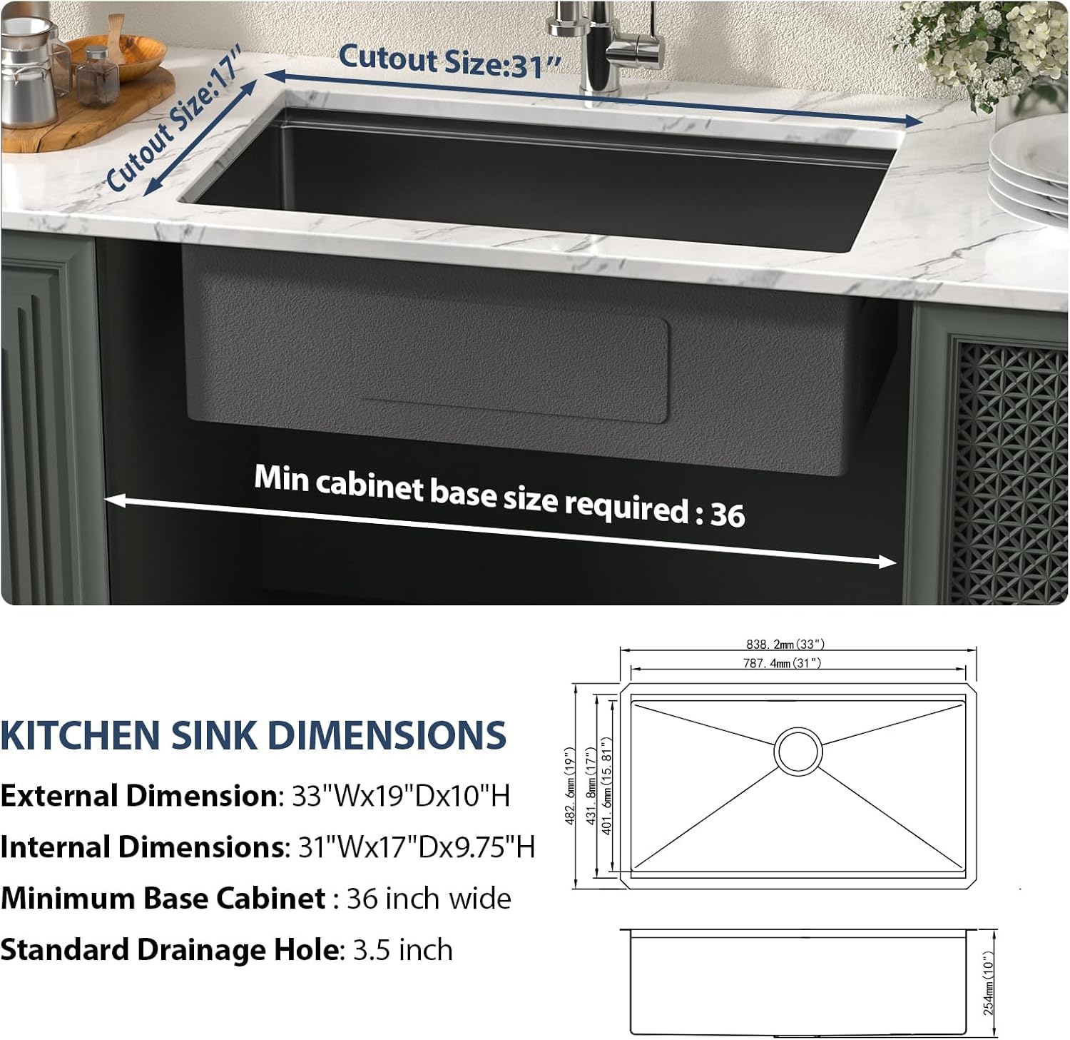 Lordear Stainless Steel Black Single Bowl Workstation Kitchen Sink