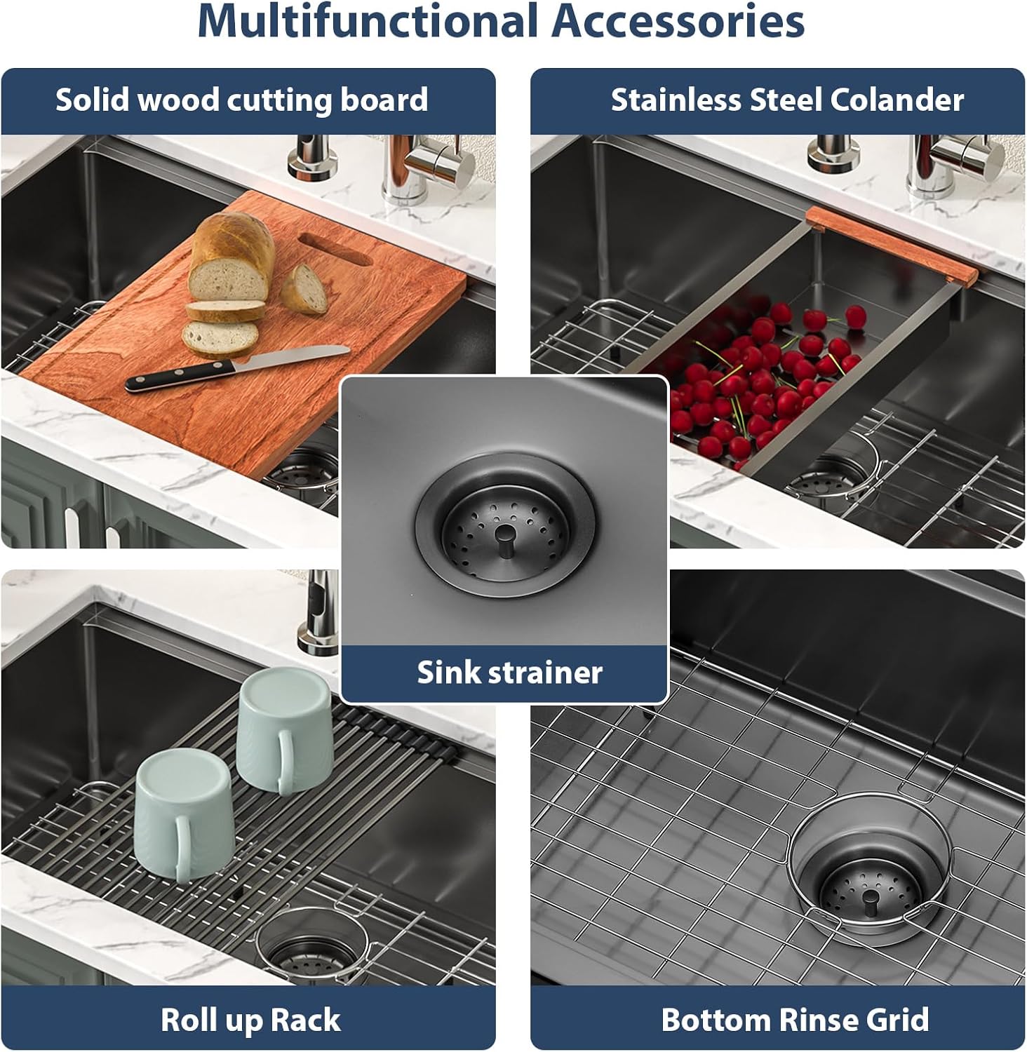 Lordear Stainless Steel Black Single Bowl Workstation Kitchen Sink