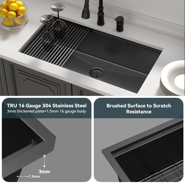 Lordear 30'' x 18'' Stainless Steel Black Undermount Workstation Kitchen Sink  from Lordear