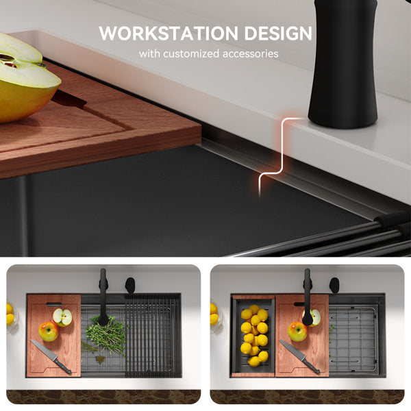 Lordear 30'' x 18'' Stainless Steel Black Undermount Workstation Kitchen Sink  from Lordear
