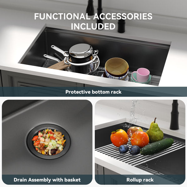 Lordear 30'' x 18'' Stainless Steel Black Undermount Workstation Kitchen Sink  from Lordear