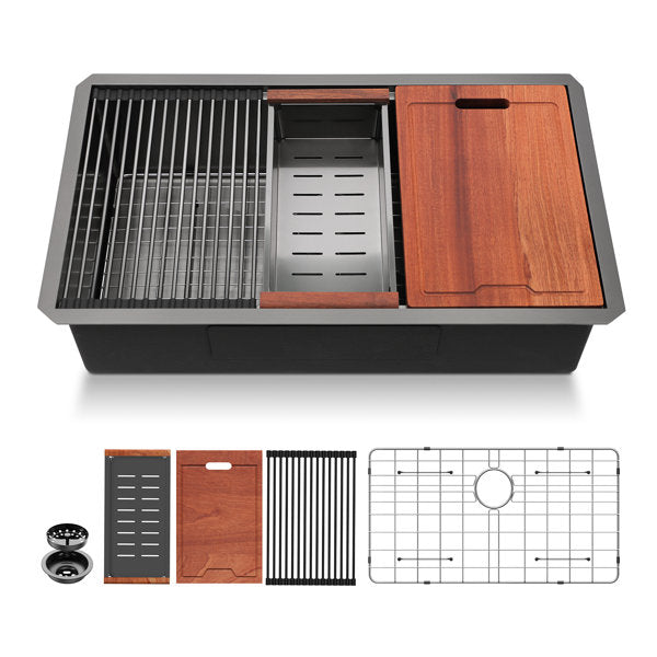 Lordear 30'' x 18'' Stainless Steel Black Undermount Workstation Kitchen Sink  from Lordear