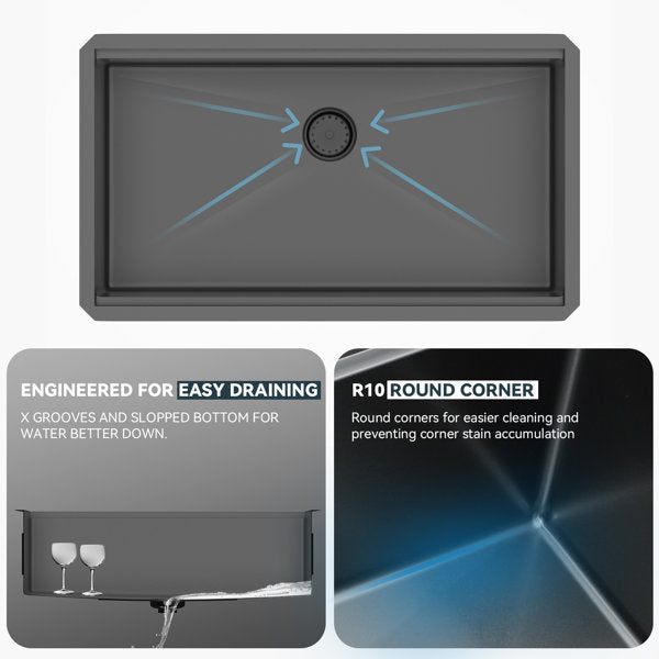 Lordear 30'' x 18'' Stainless Steel Black Undermount Workstation Kitchen Sink  from Lordear