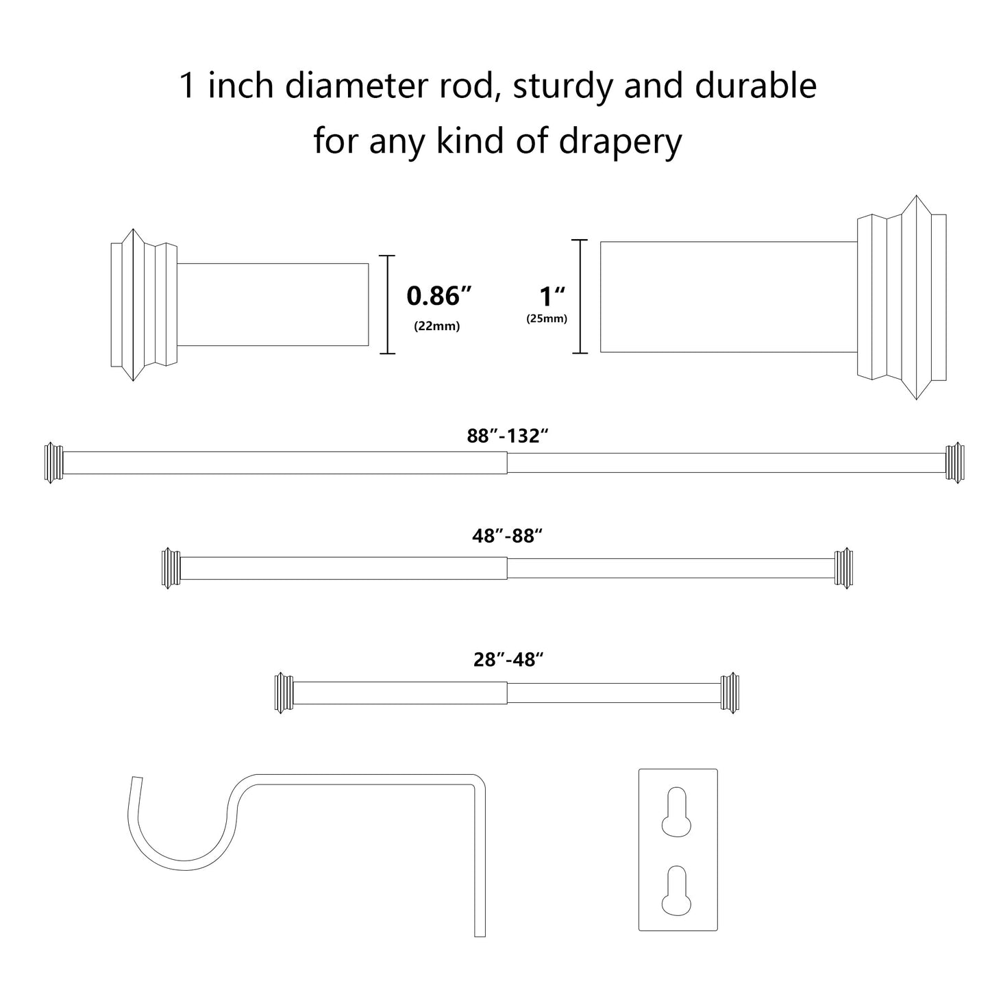 08 Adjustable Single Metal Curtain Rod with Basics End Cap Finials | Adjustable Metal Curtain Rod, Curtain Rod, cylinder, Hot Sale, Metal Curtain Rod, single curtain rod, Telescopic curtain rod | Lordear