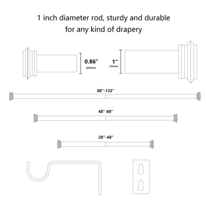 08 Adjustable Single Metal Curtain Rod with Basics End Cap Finials | Adjustable Metal Curtain Rod, Curtain Rod, cylinder, Hot Sale, Metal Curtain Rod, single curtain rod, Telescopic curtain rod | Lordear