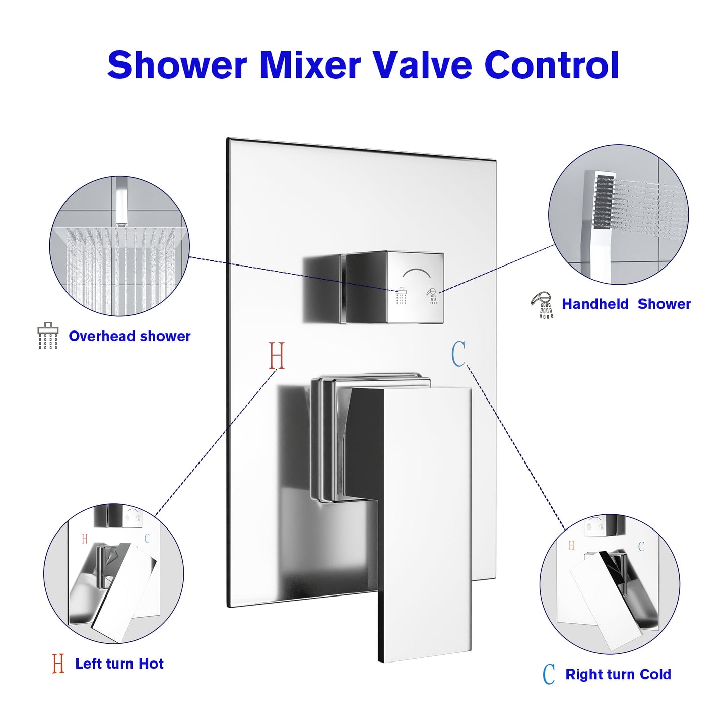 Lordear Rain Shower System with Pressure Balancing Valve Trim Kit Chrome Ceiling Mount | Shower Faucets & System | Lordear