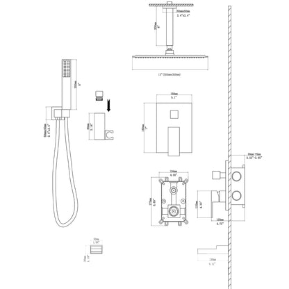 Luxury Rain Mixer Shower Combo Celling Mounted Rainfall Shower Head System Square Rain Shower Head | Shower Faucets & System | Lordear