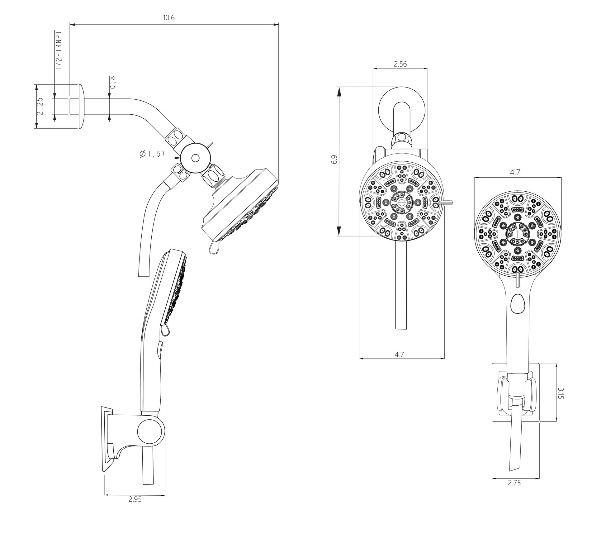 Lordear 8-Mode 5-inch Dual Showerhead with Pause Button Shower Bracket in Brushed Nickel | Shower Head with Handheld | Lordear