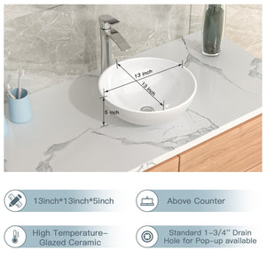 13" W x 13" D Washroom Sink Design Bathroom Vessel Sink Round Bowl White Ceramic from Lordear