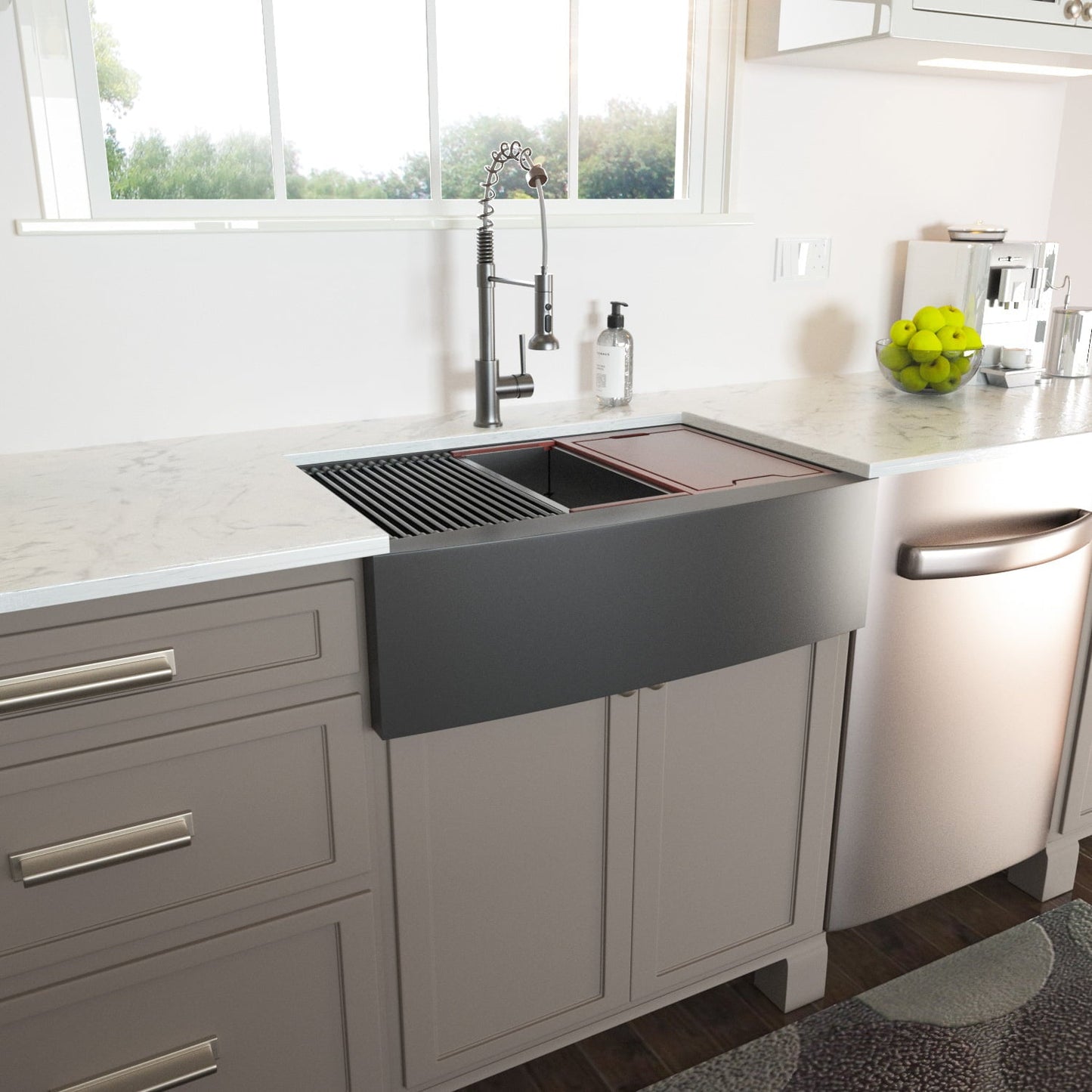 Lordear 36in x 22in Kitchen Sink Farmhouse Workstation Black Stainless Steel with Accessories  from Lordear