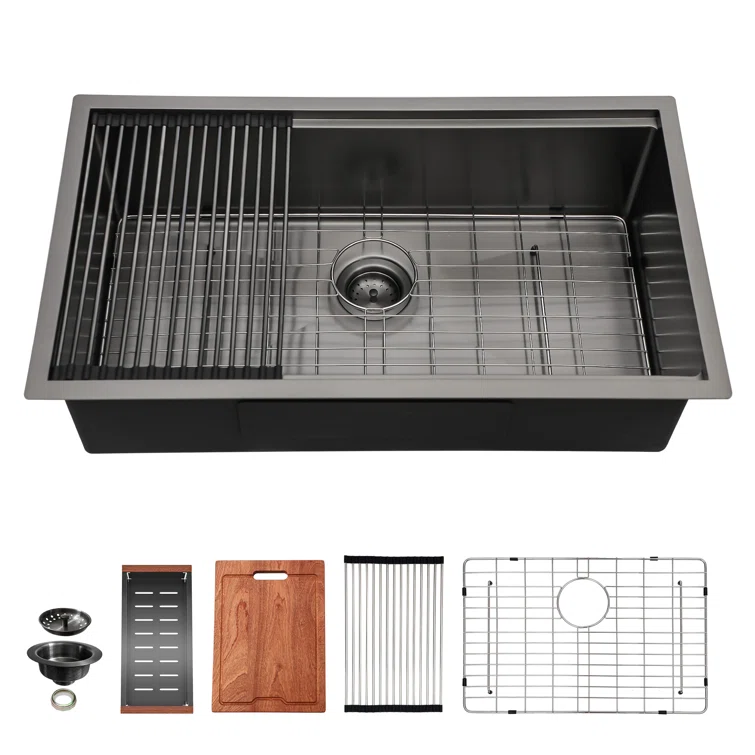 Black Stainless Steel 304 Kitchen Sink Bar Recessed Or