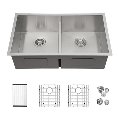 30in /33in W x 19in D Stainless Steel Kitchen Sink Double Equal/Offset Bowl Undermount  from Lordear