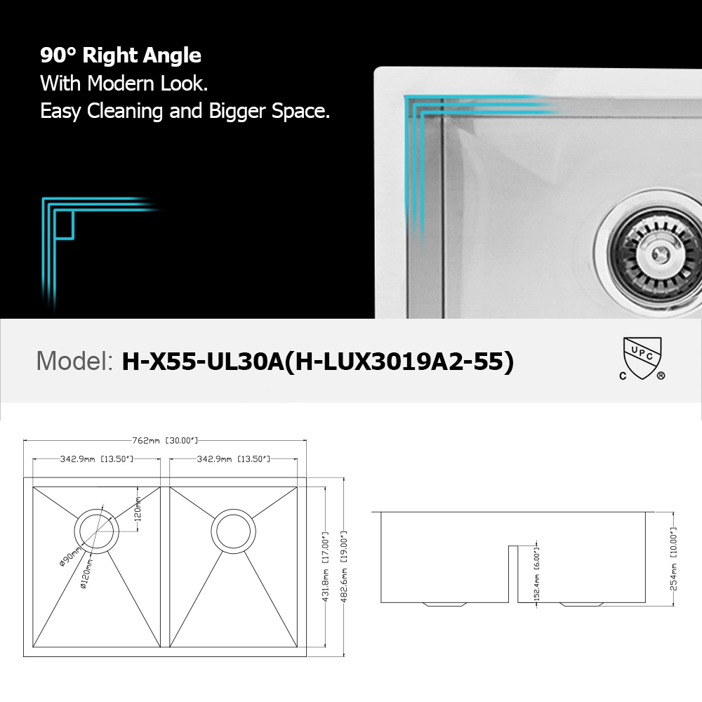 30in /33in W x 19in D Stainless Steel Kitchen Sink Double Equal/Offset Bowl Undermount  from Lordear