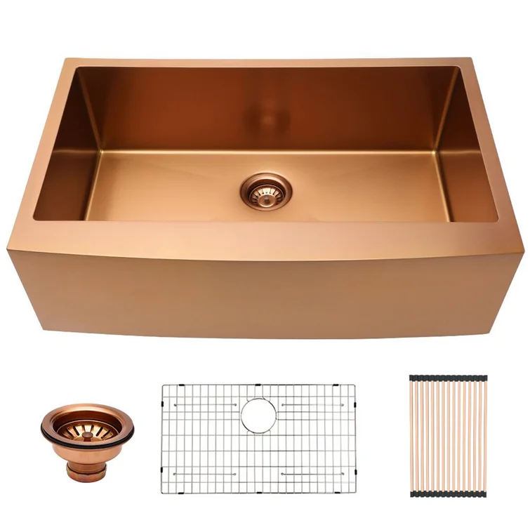 36in W x 21in D Farmhouse Kitchen Sink with Bottom Grid Rose Gold Apron Front Single Bowl  from Lordear