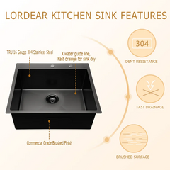 Lordear 28'' Stainless Steel Gunmetal Black Topmount Single Bowl Kitchen Sink  from Lordear