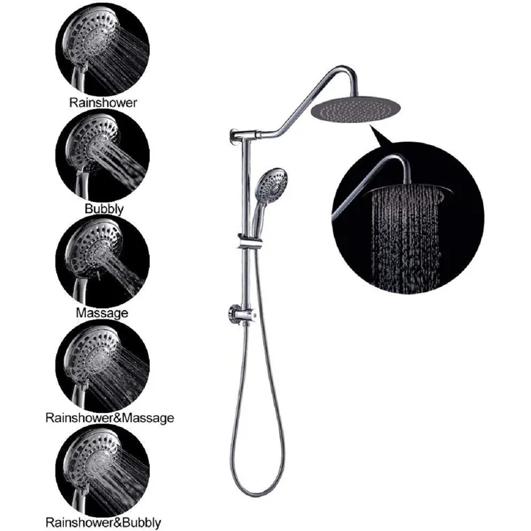 10 Inch Rainfall Round Shower Head System with Handheld Shower Adjustable Slide Bar Wall Mounted | 10 Inch Shower System, Bath, Bathroom, Handheld Shower, home decor, Hot Sale, Rainfall, Rainfall Shower System, Shower, Shower Faucets & Systems, Shower Head, Shower System | Lordear