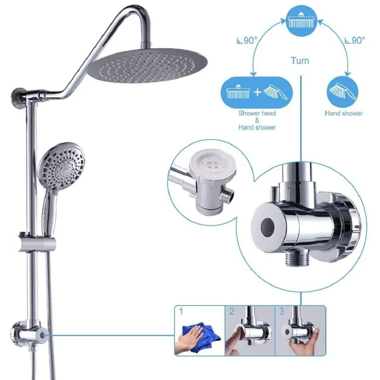 10 Inch Rainfall Round Shower Head System with Handheld Shower Adjustable Slide Bar Wall Mounted | 10 Inch Shower System, Bath, Bathroom, Handheld Shower, home decor, Hot Sale, Rainfall, Rainfall Shower System, Shower, Shower Faucets & Systems, Shower Head, Shower System | Lordear