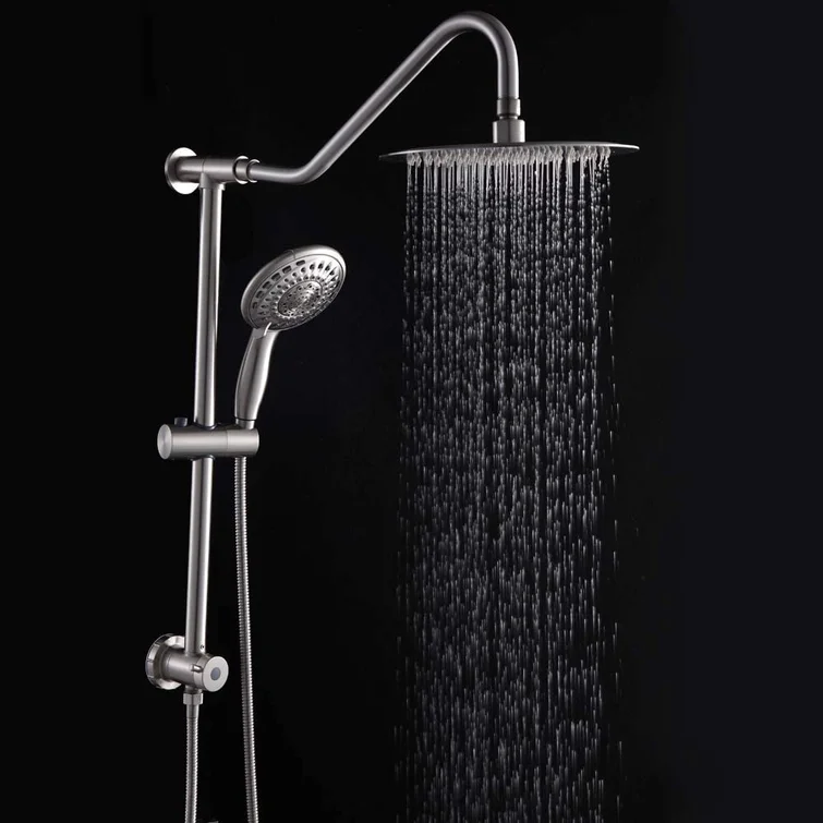 10 Inch Rainfall Round Shower Head System with Handheld Shower Adjustable Slide Bar Wall Mounted | 10 Inch Shower System, Bath, Bathroom, Handheld Shower, home decor, Hot Sale, Rainfall, Rainfall Shower System, Shower, Shower Faucets & Systems, Shower Head, Shower System | Lordear